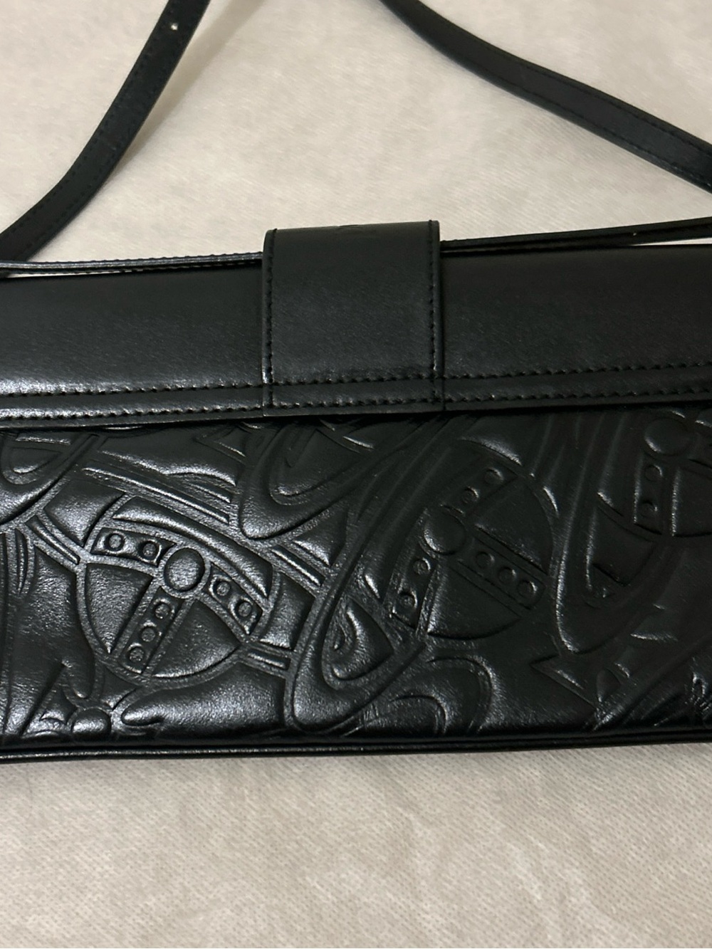 Vivienne Westwood Black Leather Crossbody with Embossed Detail and Silver Buckle - Picture 3 of 8